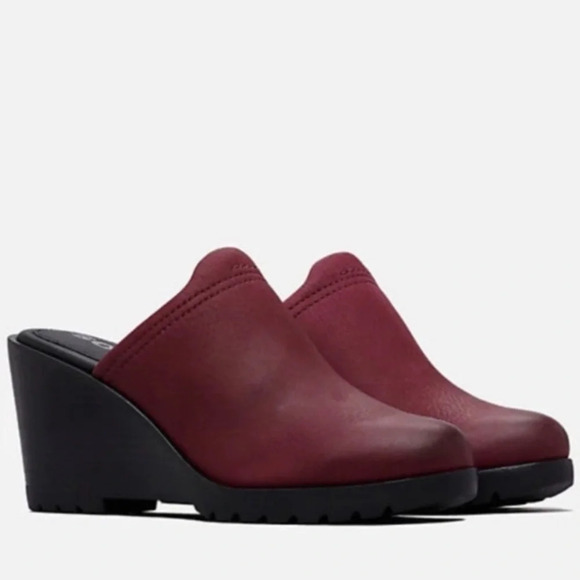 Sorel After Hours Maroon Burgundy Mule Clog Womens 9 Clogs Sorel‎ Block Heel - Picture 1 of 11